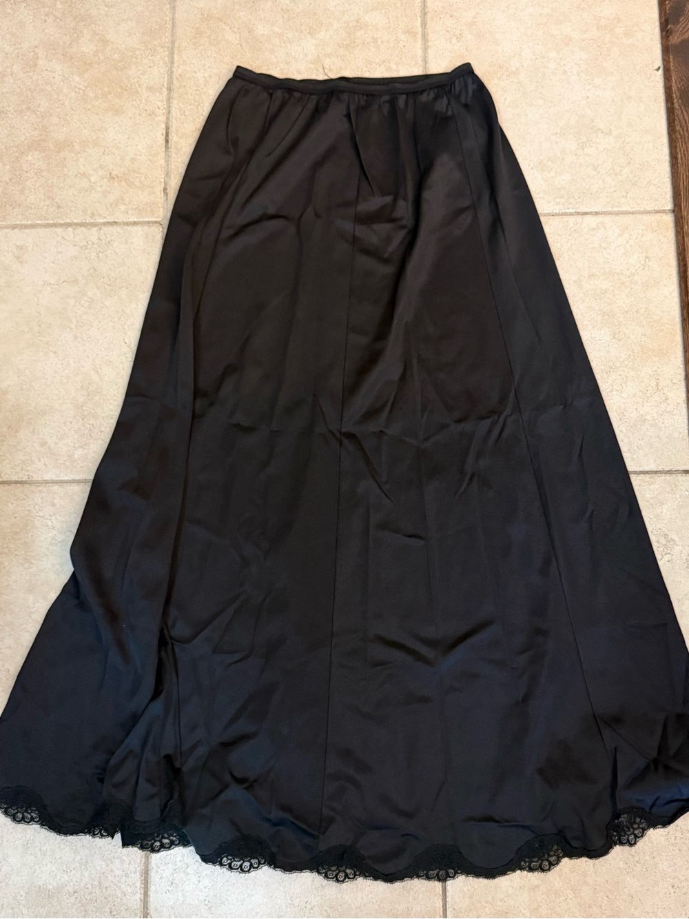 Vintage Half Slip Wonder Maid, Black Antron-III-Nylon below-Knee lace hem